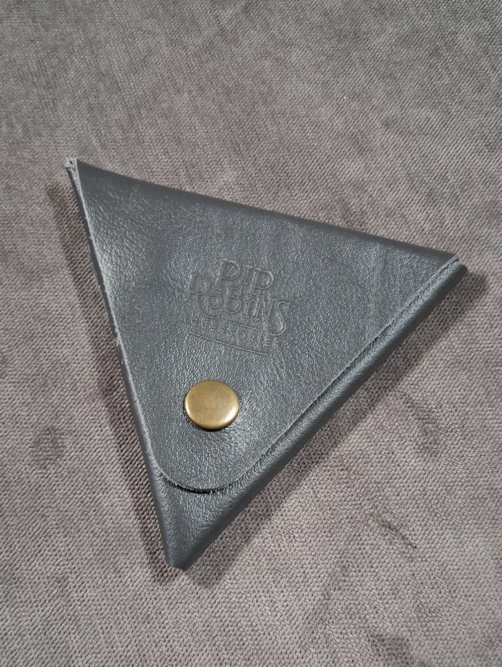 Pip Robins Accessories Grey Leather Triangle Coin Pouch with Brass Snaps NEW